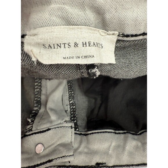 SAINTS & HEARTS Gray Bell Bottom Raw Hem Jeans Denim Size Large Tall 30"x 36" - Picture 9 of 11